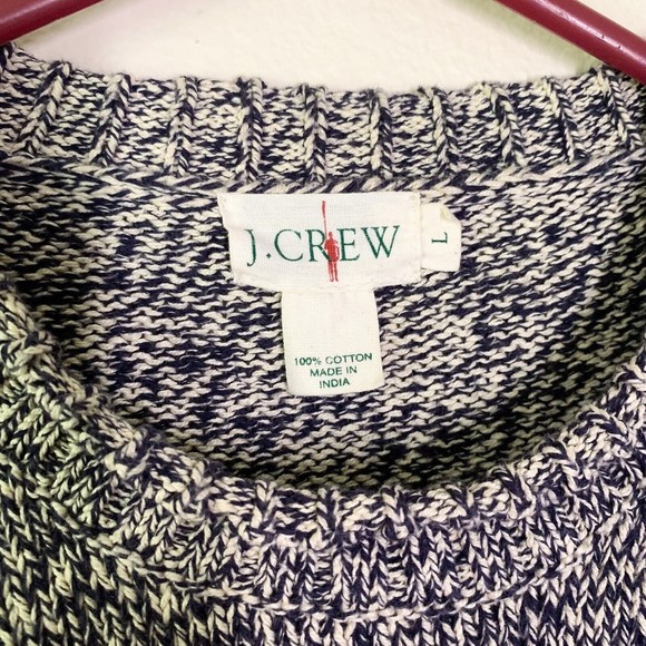 J. Crew Vtg 90s Cotton Roll Crew Neck Sweater L Navy Blue White Speckle India - Picture 3 of 7